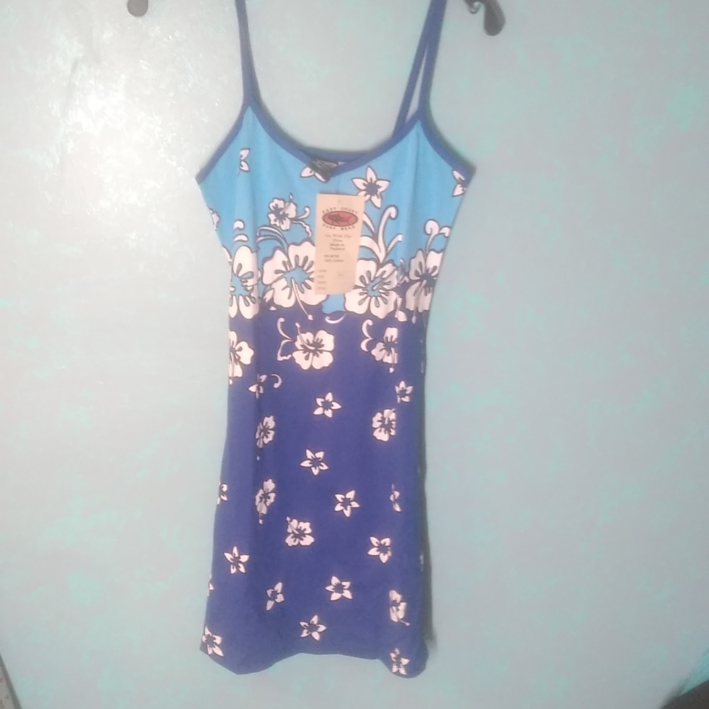 NWT! Body Con 90s Hawaiian Hibiscus Dress Cover up Mini East Coast Surf Wear